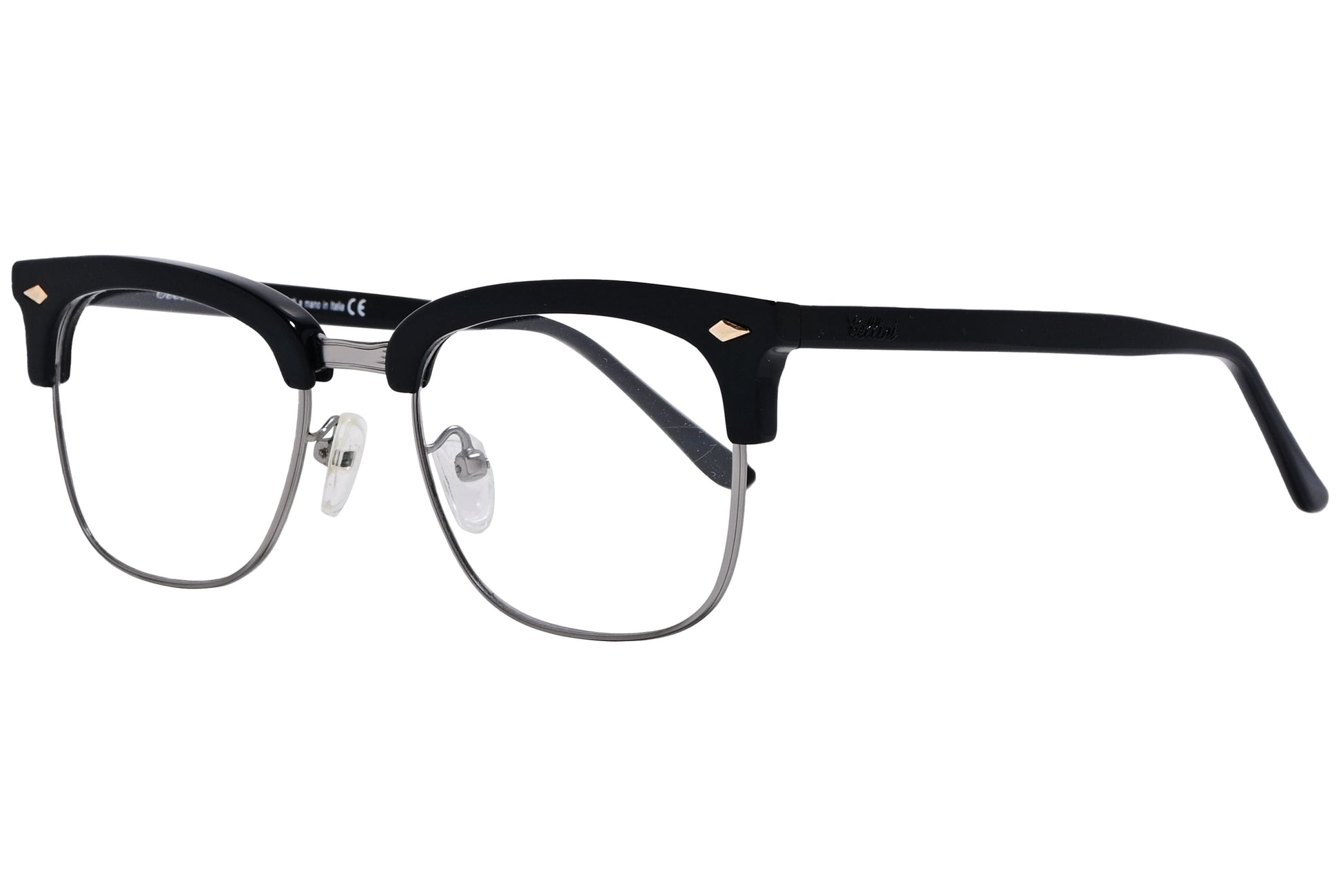 Cellini Browline Black Eyeglasses Frame Viewed From A 45-Degree Angle.