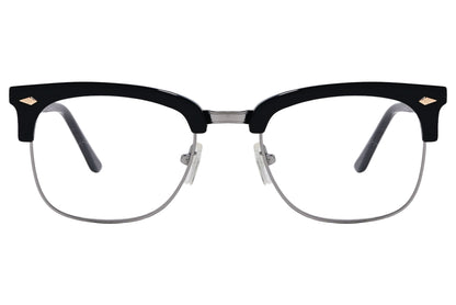 Cellini Browline Black Eyeglasses Frame Viewed From Front View.