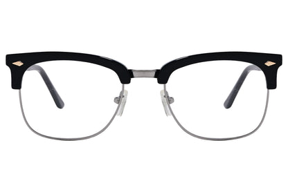 Cellini Browline Black Eyeglasses Frame Viewed From Front View.