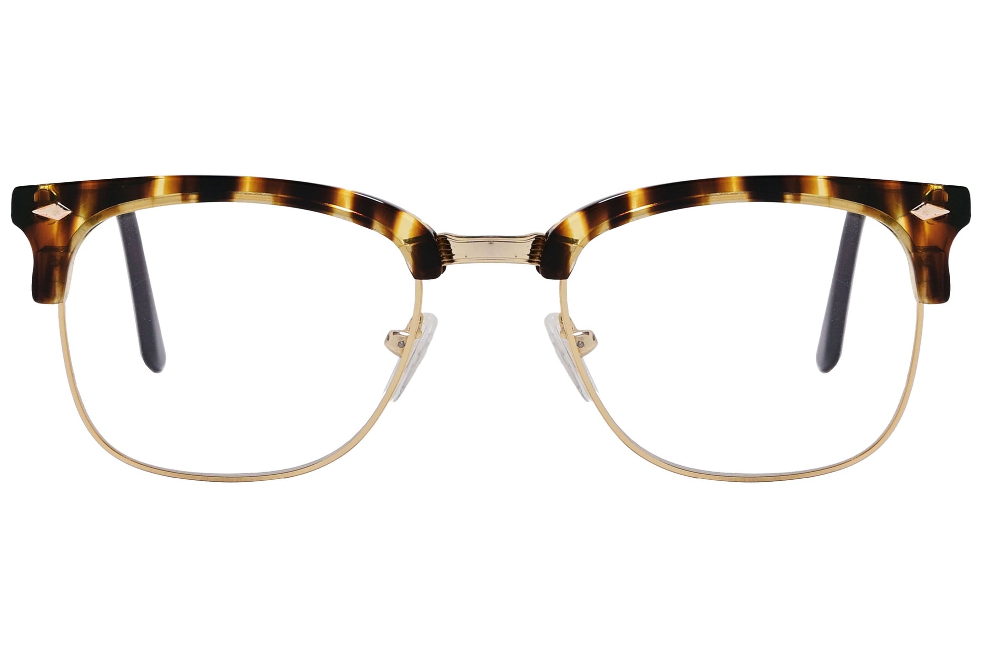 Cellini Browline Tortoise And Gold Eyeglasses Frame Viewed From Front View.