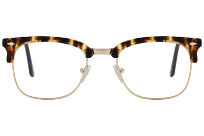 Cellini Browline Tortoise And Gold Eyeglasses Frame Viewed From Front View.