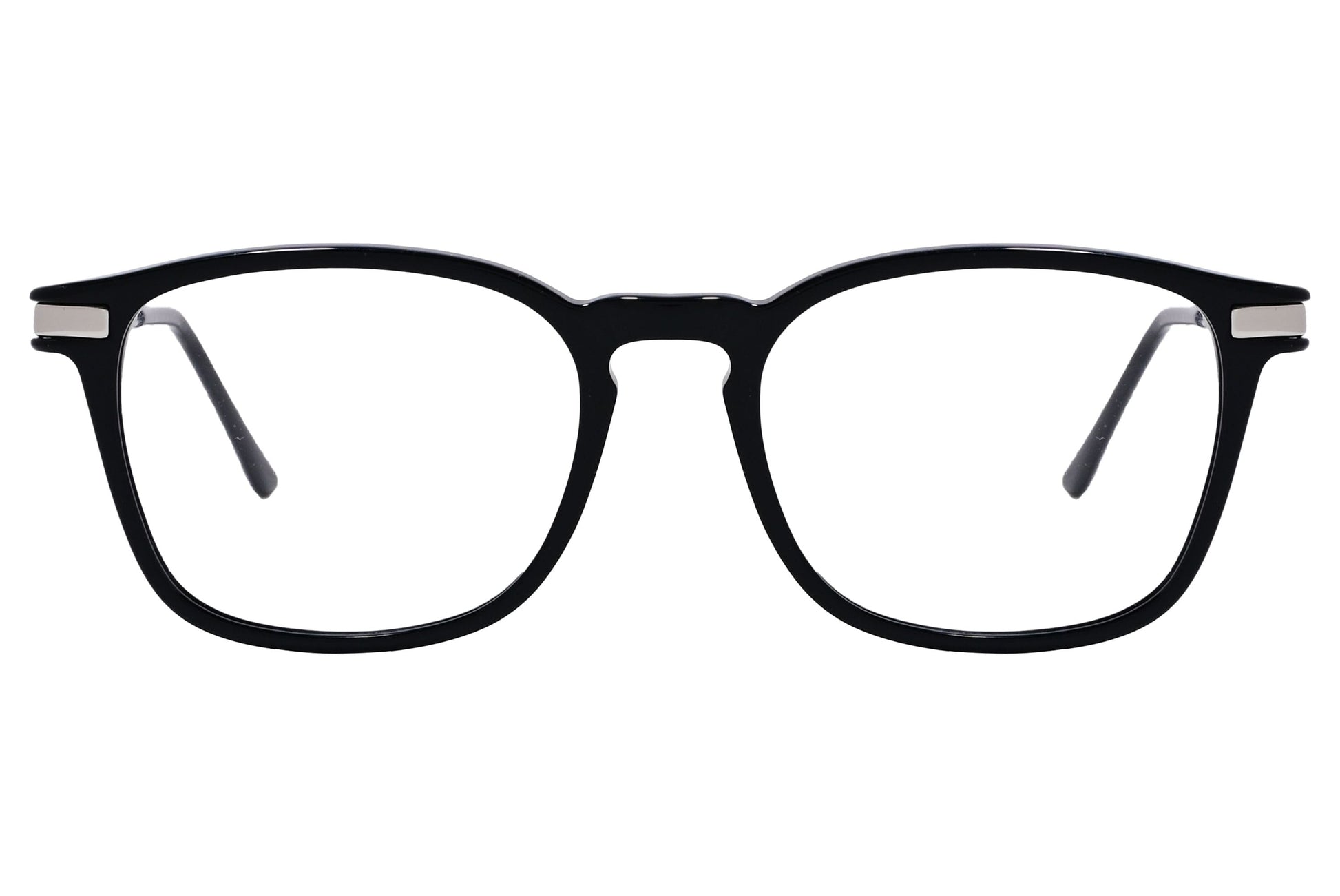 Cellini Square Black And Silver Eyeglasses Frame Viewed From Front View.