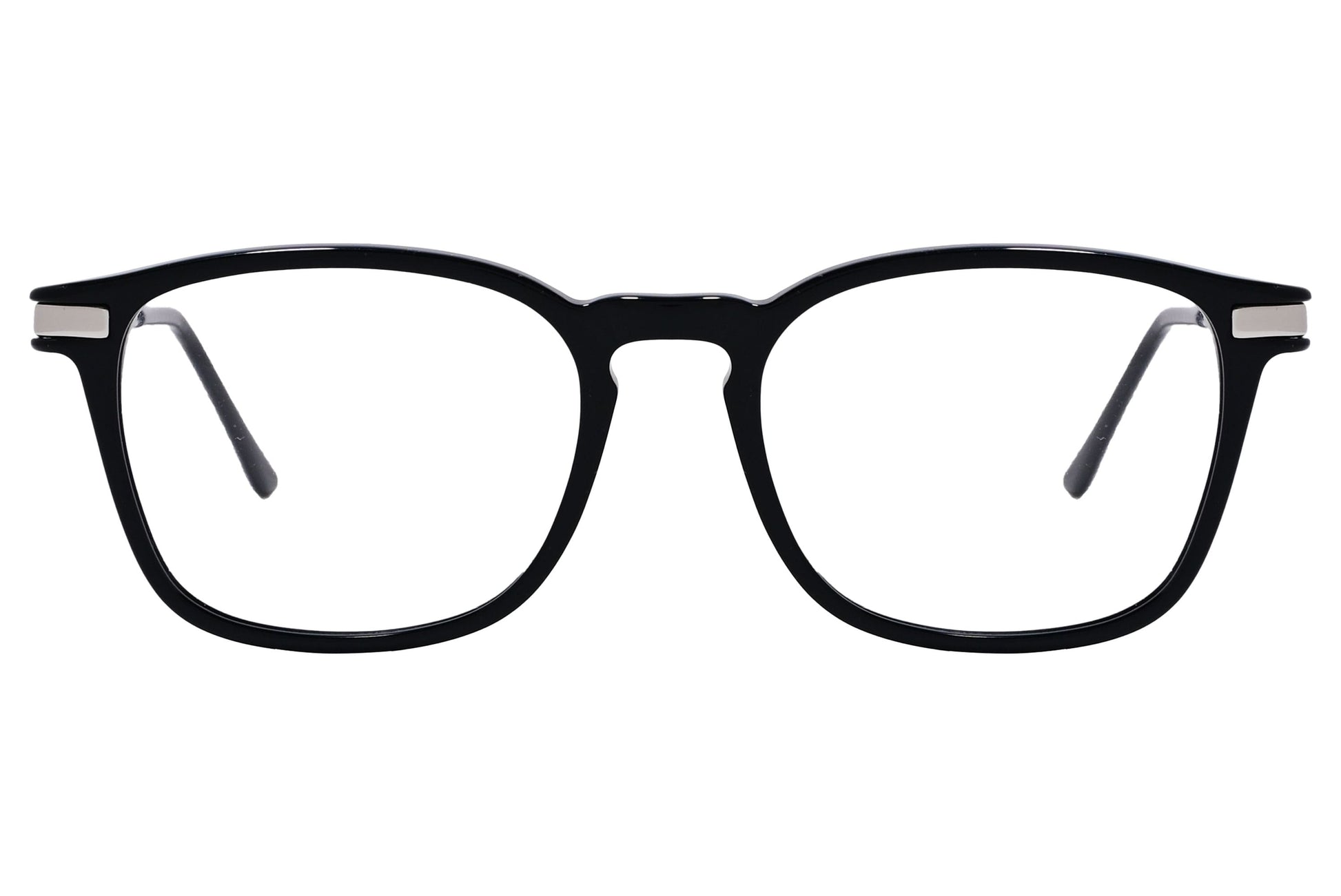 Cellini Square Black And Silver Eyeglasses Frame Viewed From Front View.