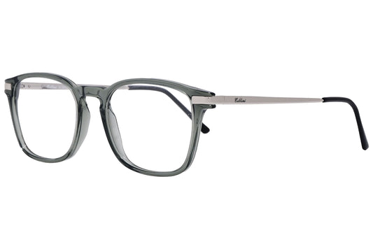 Cellini Square Gray And Silver Eyeglasses Frame Viewed From A 45-Degree Angle.