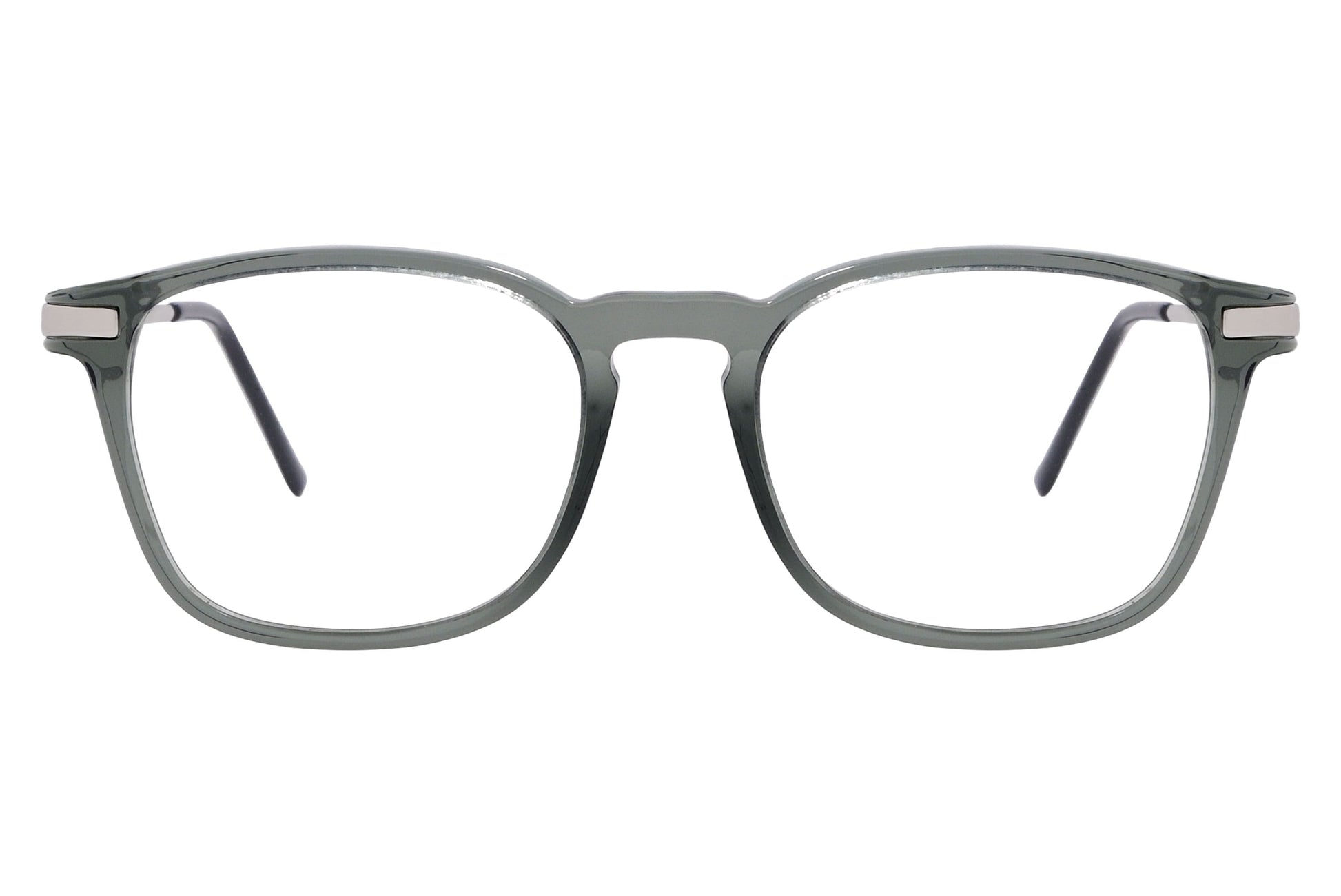 Cellini Square Gray And Silver Eyeglasses Frame Viewed From Front View.