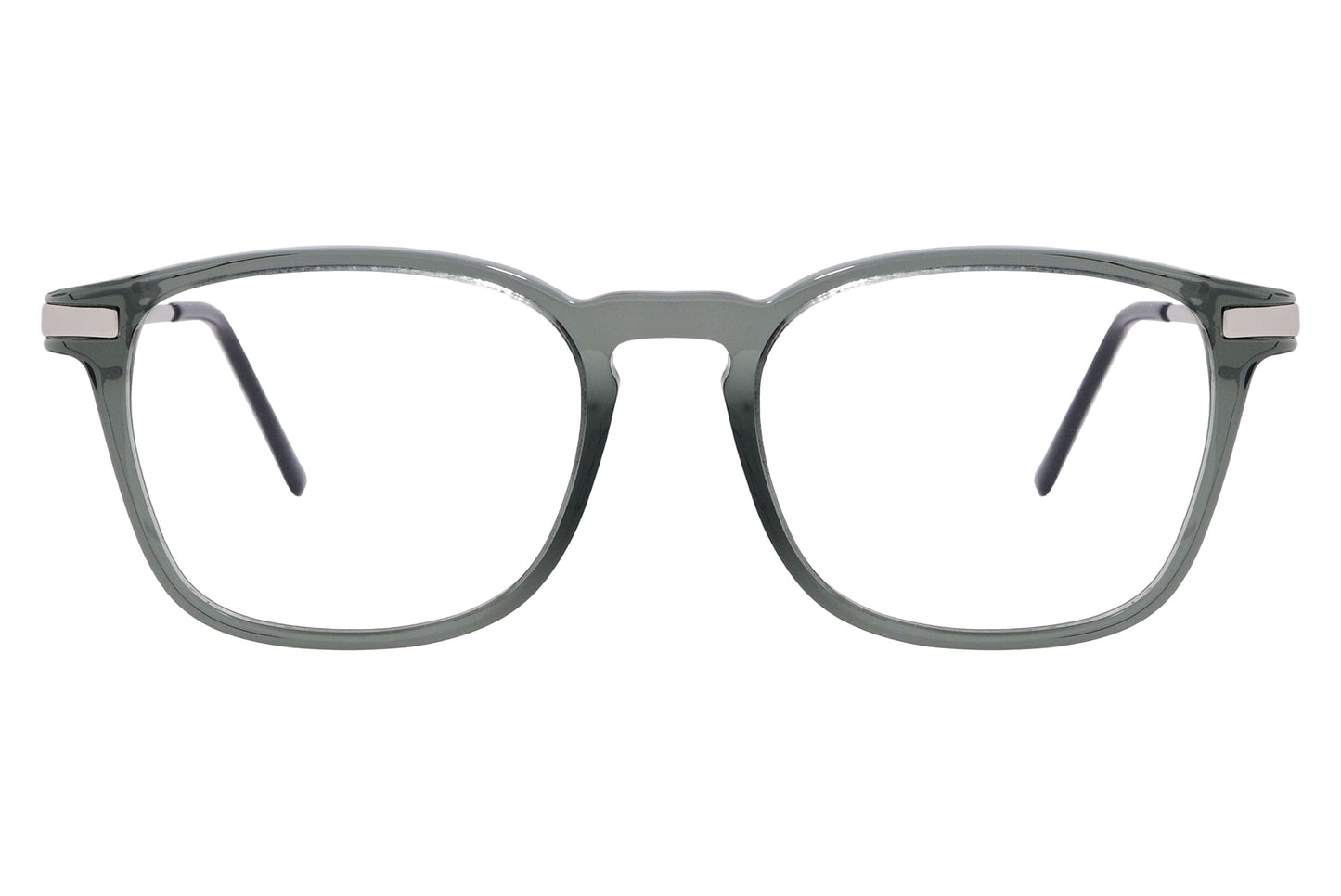 Cellini Square Gray And Silver Eyeglasses Frame Viewed From Front View.