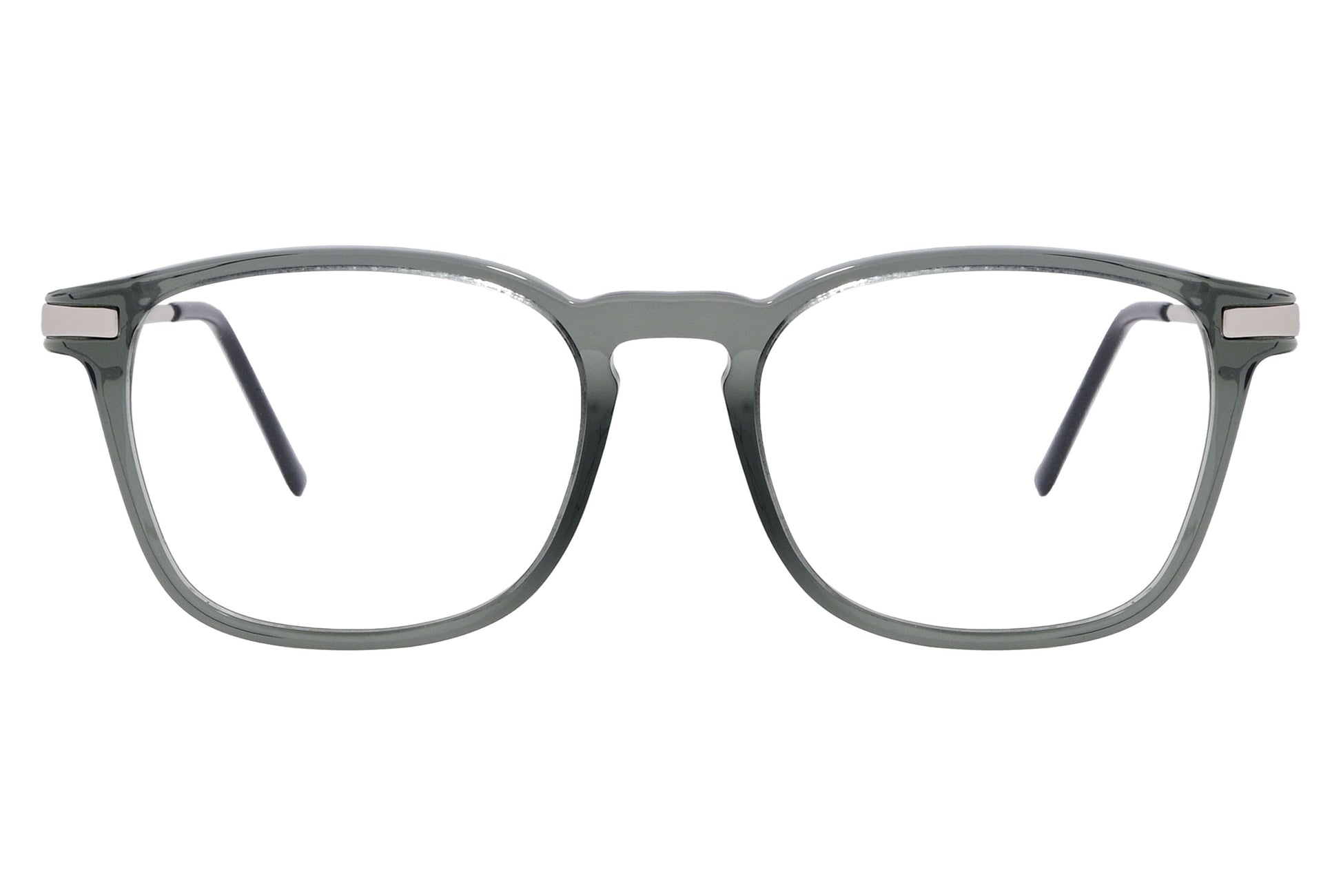 Cellini Square Gray And Silver Eyeglasses Frame Viewed From Front View.