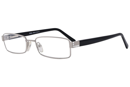 cellini rectangle silver and black eyeglasses frame viewed from a 45-degree angle.