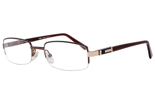 cellini rectangle brown eyeglasses frame viewed from a 45-degree angle.