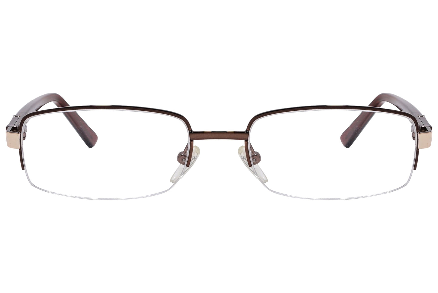 cellini rectangle brown eyeglasses frame viewed from front angle.