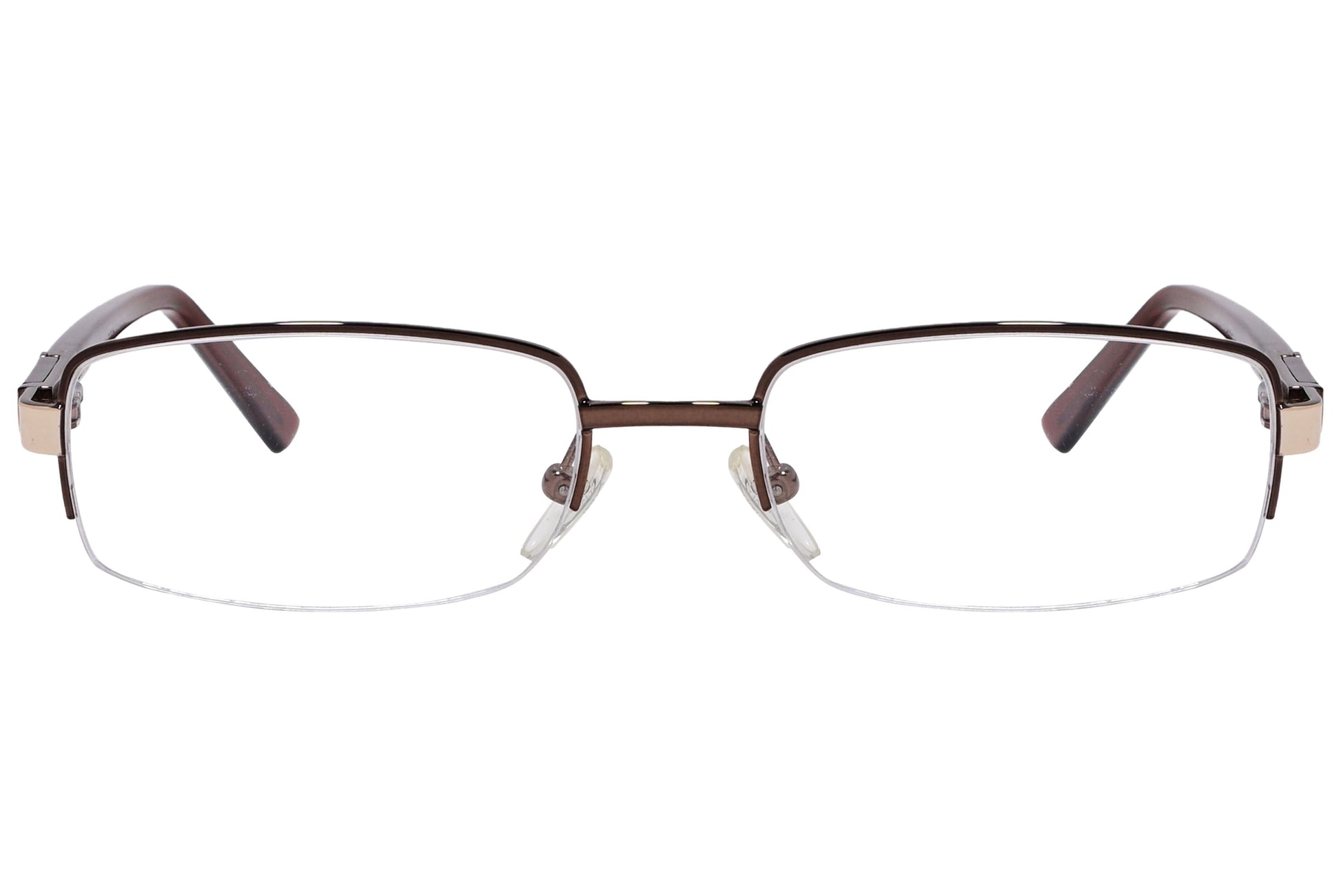 cellini rectangle brown eyeglasses frame viewed from front angle.