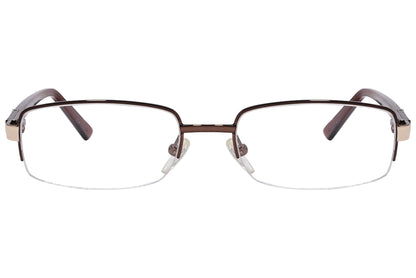 cellini rectangle brown eyeglasses frame viewed from front angle.