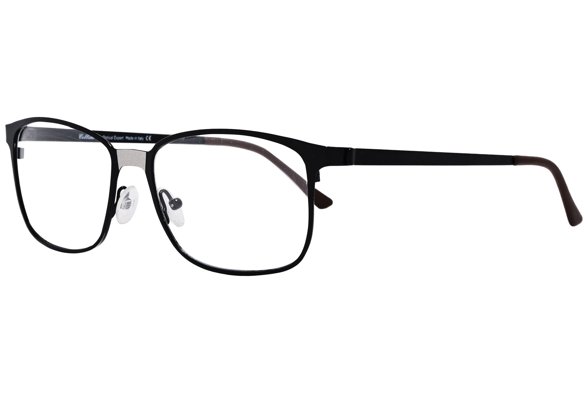 cellini rectangle black eyeglasses frame viewed from a 45-degree angle.