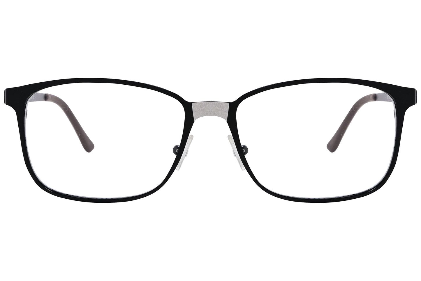 cellini rectangle black eyeglasses frame viewed from front angle.