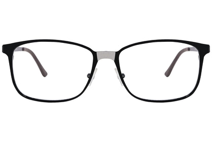 cellini rectangle black eyeglasses frame viewed from front angle.