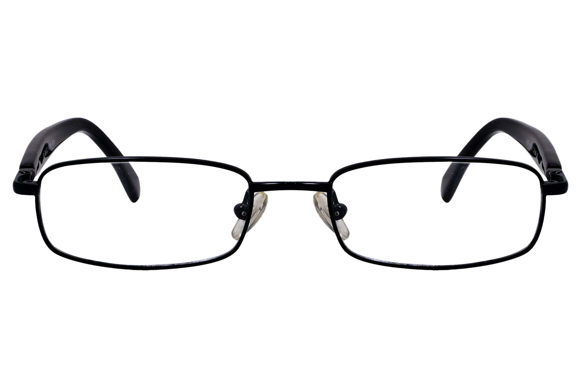 cellini rectangle black eyeglasses frame viewed from front angle.