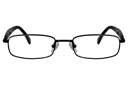 cellini rectangle black eyeglasses frame viewed from front angle.