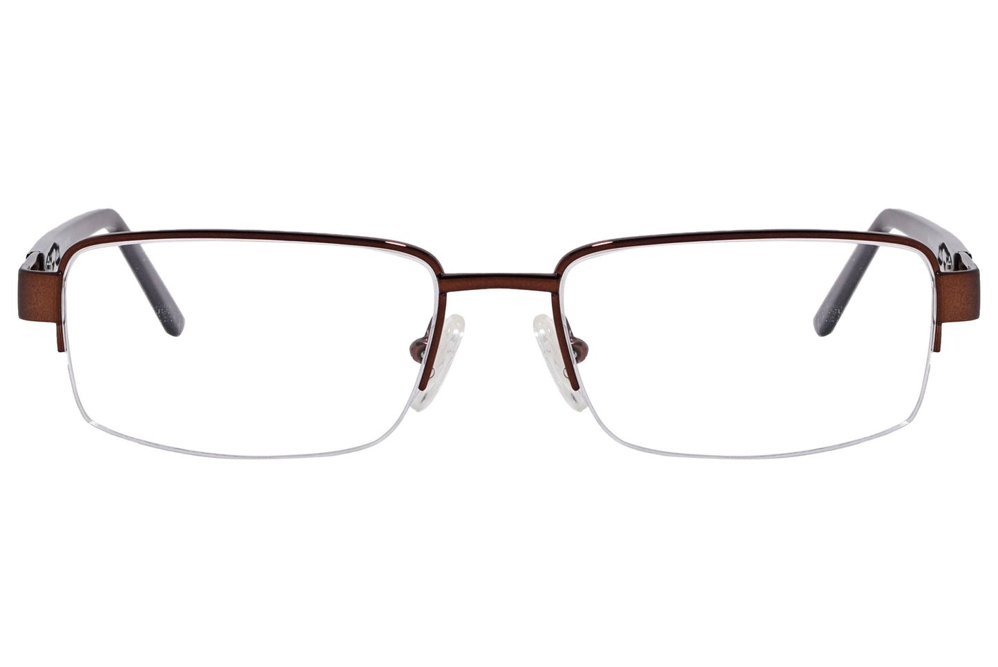 cellini rectangle bronze eyeglasses frame viewed from front angle.