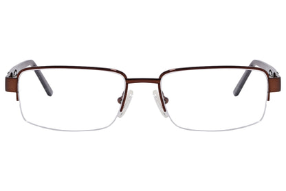 cellini rectangle bronze eyeglasses frame viewed from front angle.