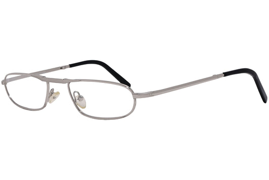 cellini oval silver eyeglasses frame viewed from a 45-degree angle.