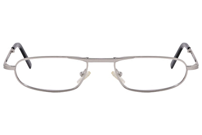 cellini oval silver eyeglasses frame viewed from front angle.