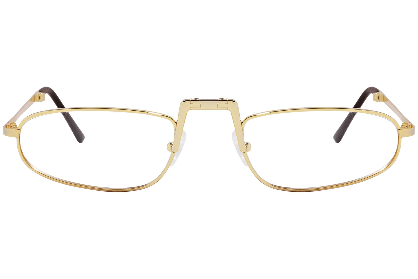 cellini oval gold eyeglasses frame viewed from front angle.