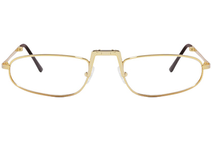 cellini oval gold eyeglasses frame viewed from front angle.