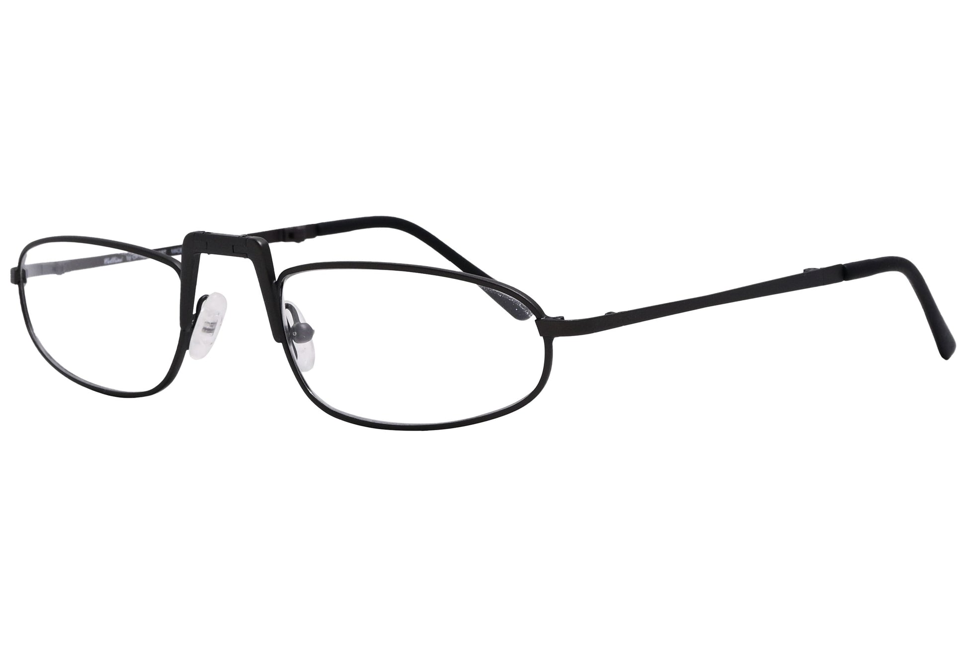 cellini oval black eyeglasses frame viewed from a 45-degree angle.