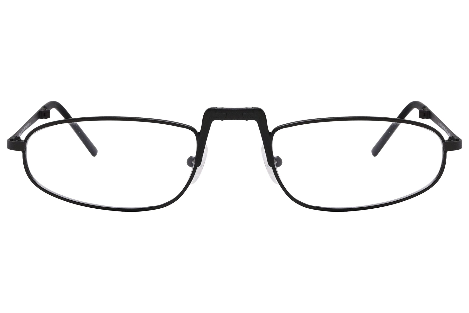 cellini oval black eyeglasses frame viewed from front angle.