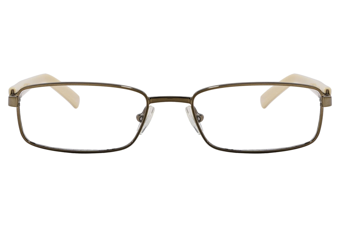 cellini rectangle bronze eyeglasses frame viewed from front angle.