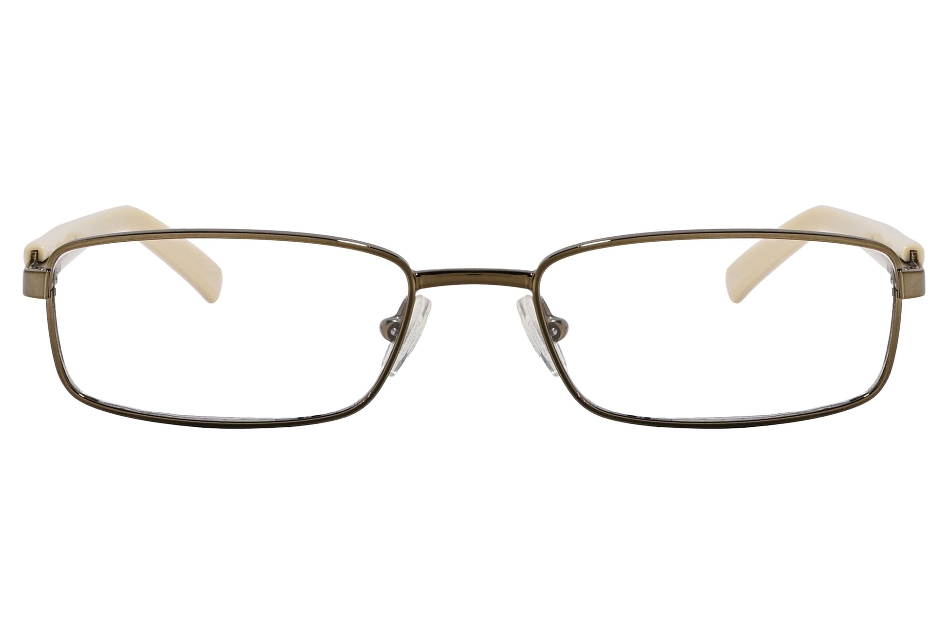 cellini rectangle bronze eyeglasses frame viewed from front angle.