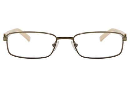 cellini rectangle bronze eyeglasses frame viewed from front angle.