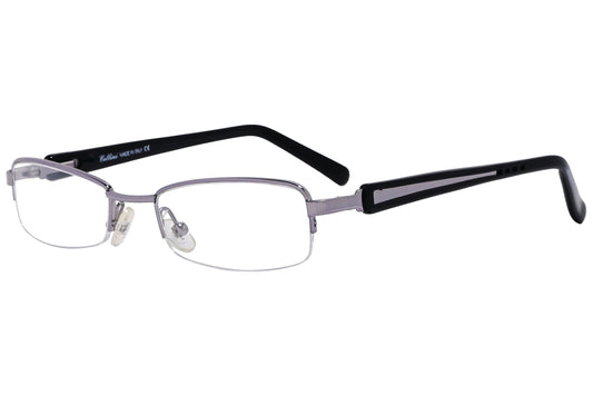 cellini rectangle black and silver eyeglasses frame viewed from a 45-degree angle.