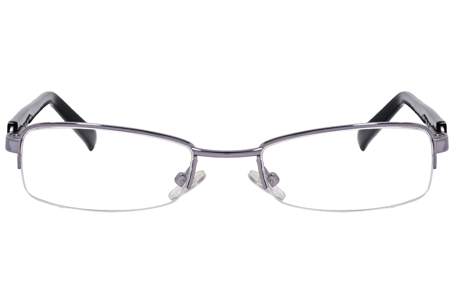 cellini rectangle black and silver eyeglasses frame viewed from front angle.