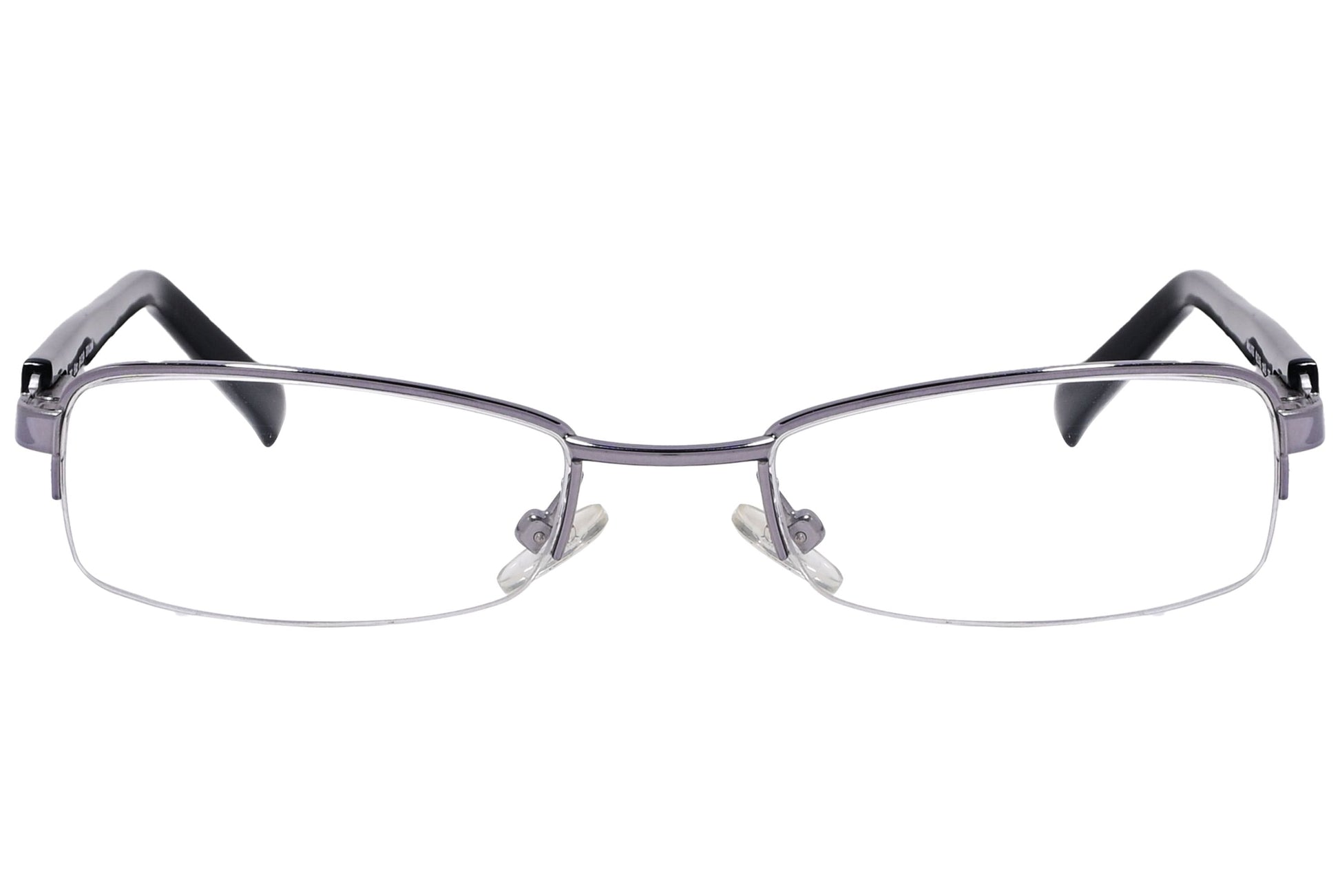 cellini rectangle black and silver eyeglasses frame viewed from front angle.