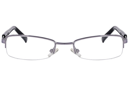 cellini rectangle black and silver eyeglasses frame viewed from front angle.