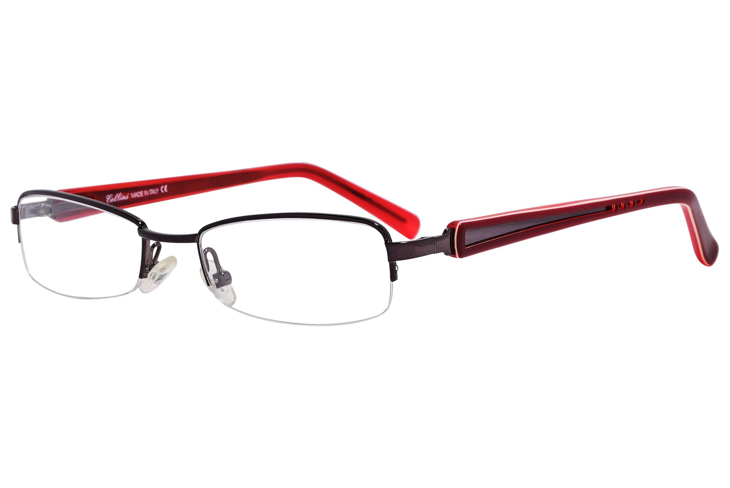 cellini rectangle red eyeglasses frame viewed from a 45-degree angle.