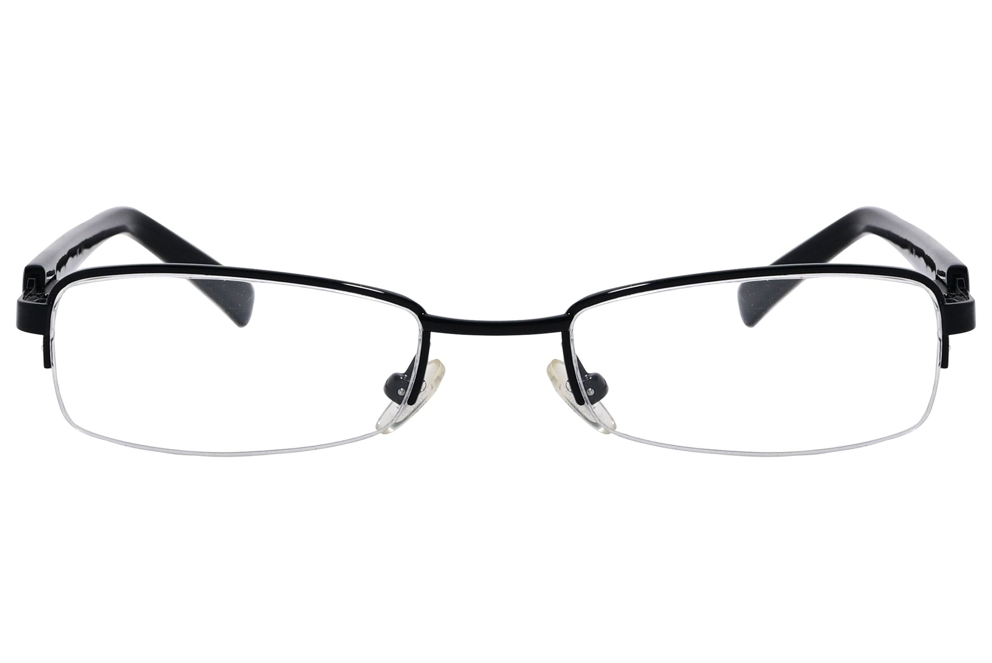 cellini rectangle black eyeglasses frame viewed from front angle.