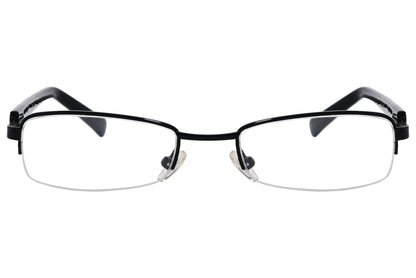 cellini rectangle black eyeglasses frame viewed from front angle.