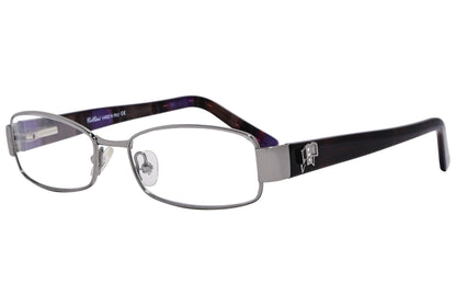 cellini rectangle silver eyeglasses frame viewed from a 45-degree angle.