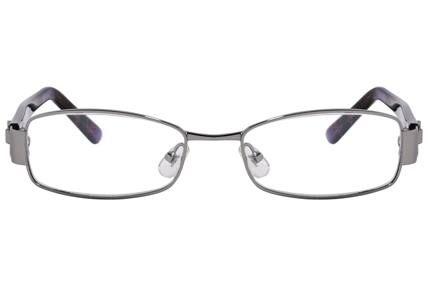 cellini rectangle silver eyeglasses frame viewed from front angle.