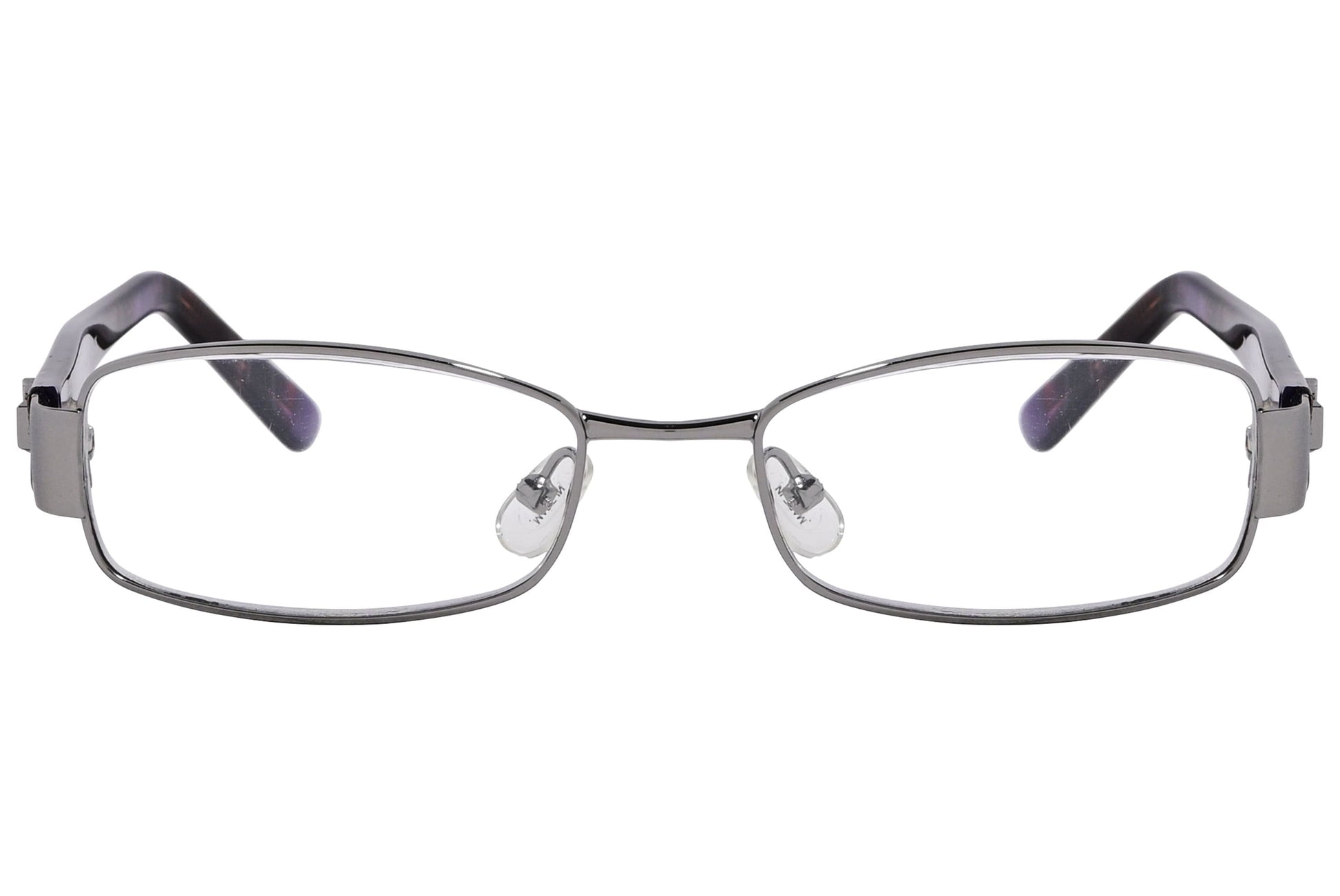 cellini rectangle silver eyeglasses frame viewed from front angle.