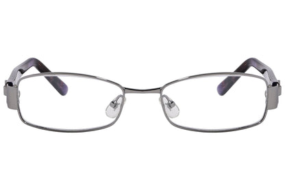 cellini rectangle silver eyeglasses frame viewed from front angle.