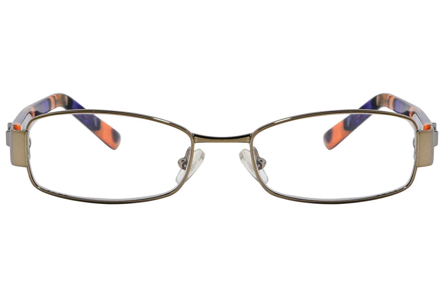 cellini rectangle gold and black eyeglasses frame viewed from front angle.