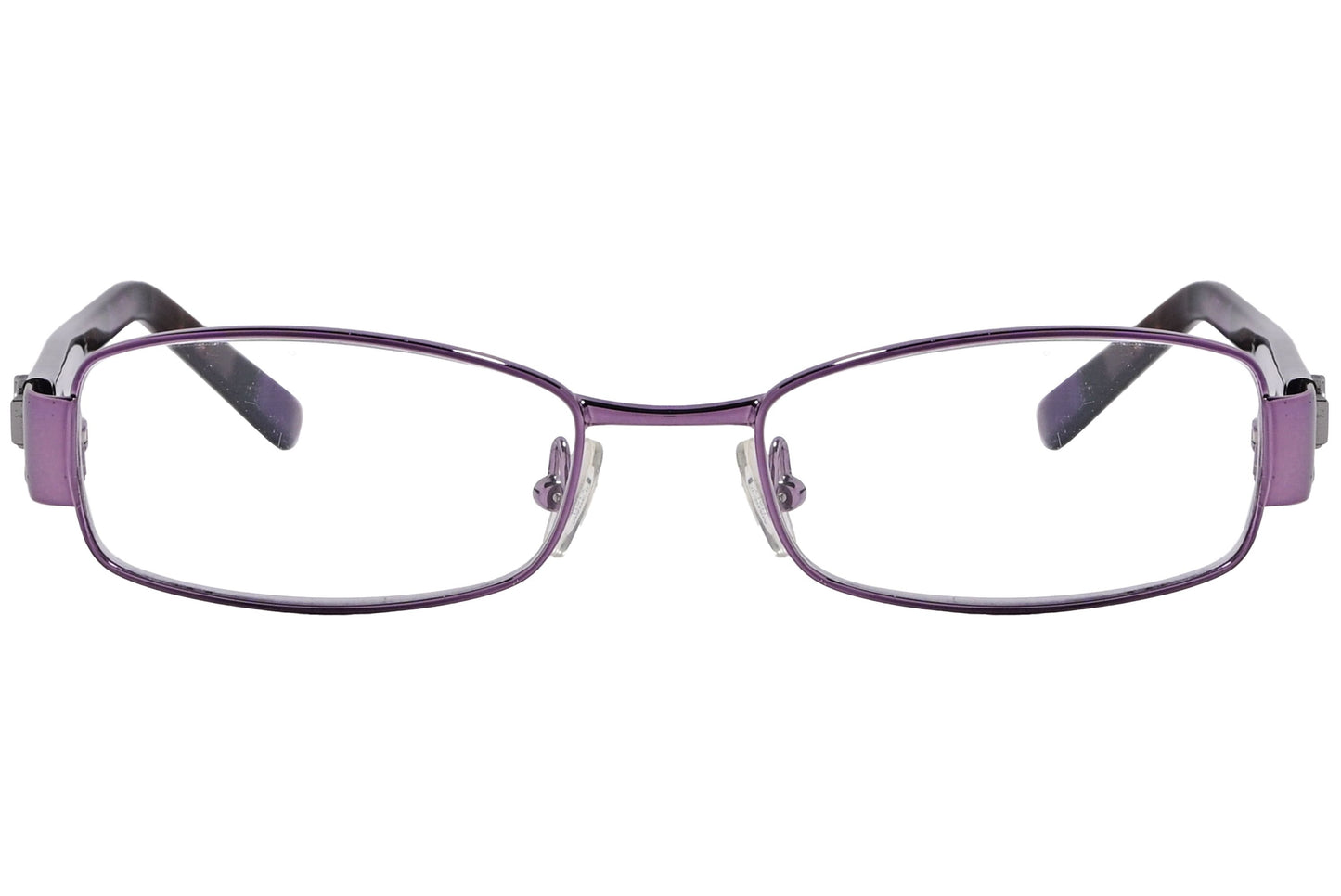 cellini rectangle purple eyeglasses frame viewed from front angle.