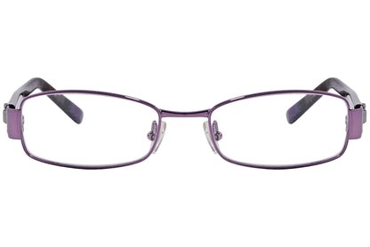 cellini rectangle purple eyeglasses frame viewed from front angle.