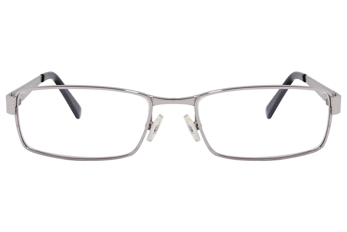 cellini rectangle silver and red eyeglasses frame viewed from front angle.