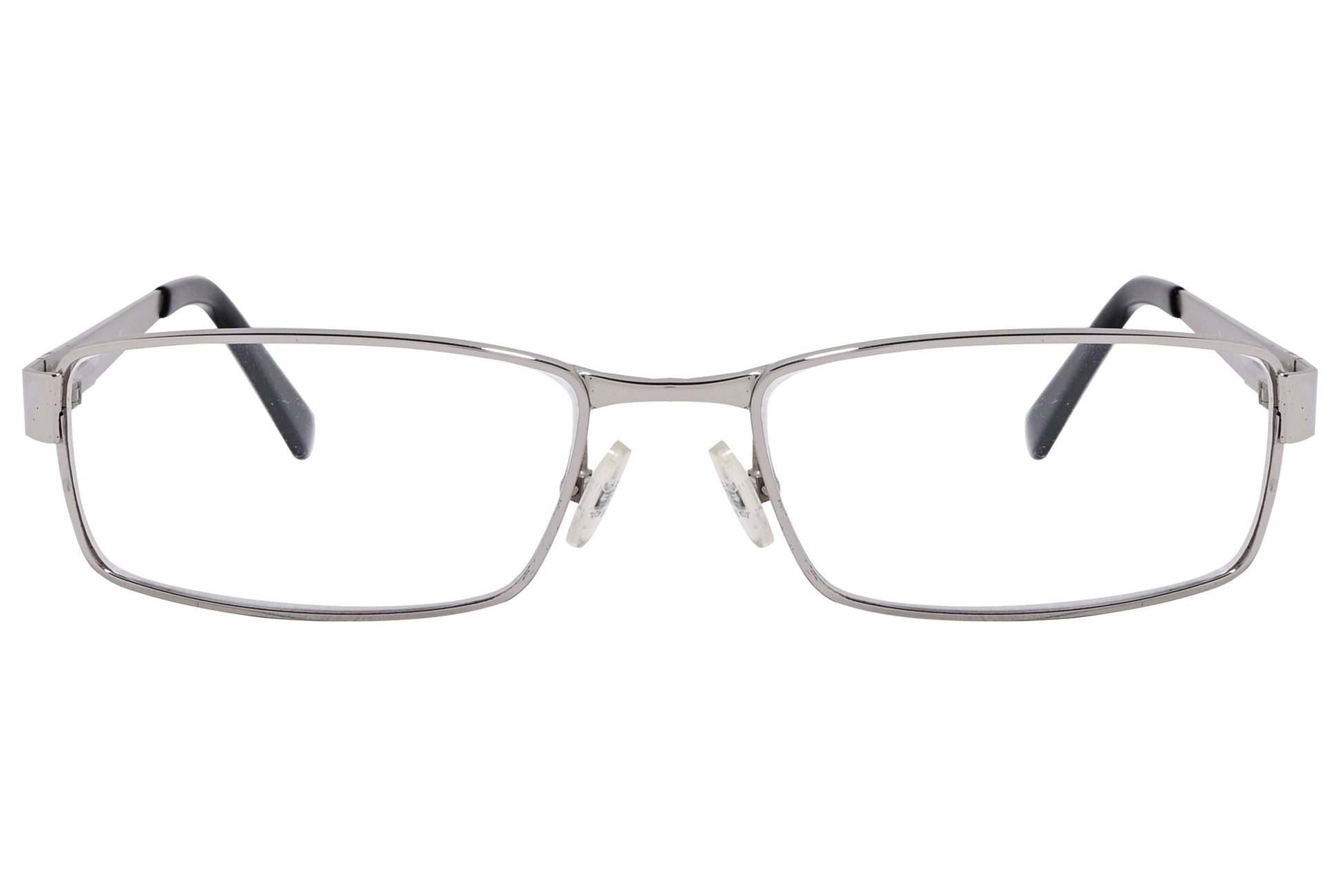 cellini rectangle silver and red eyeglasses frame viewed from front angle.