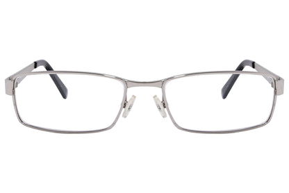 cellini rectangle silver and red eyeglasses frame viewed from front angle.
