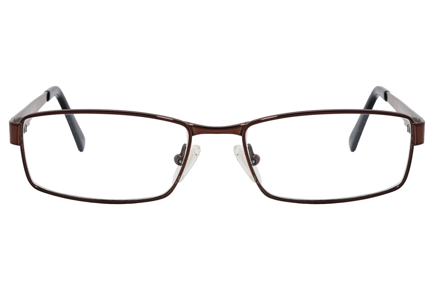 cellini rectangle bronze eyeglasses frame viewed from front angle.